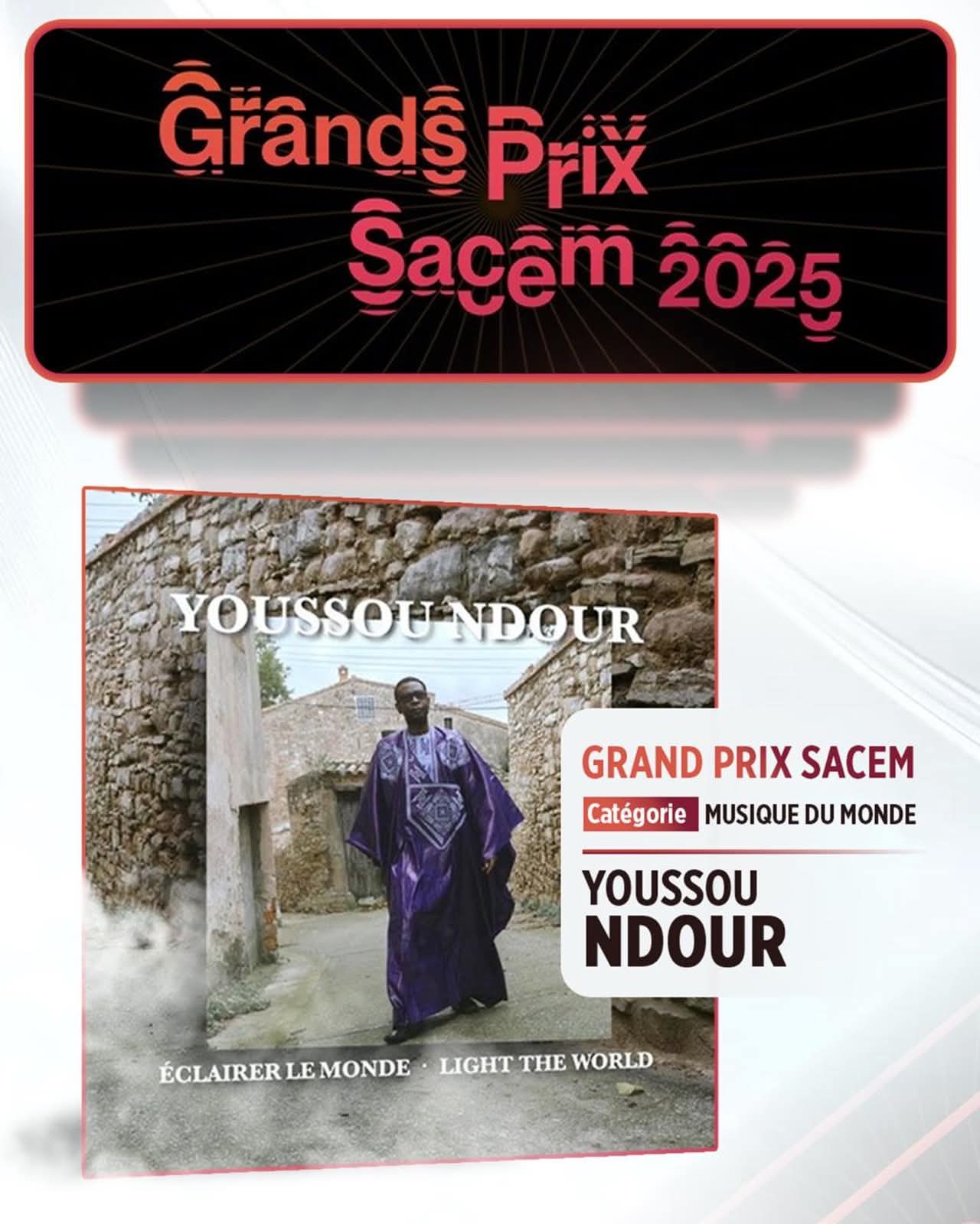 Youssou Ndour grand prix Sacem 2025, Information Afrique Kirinapost