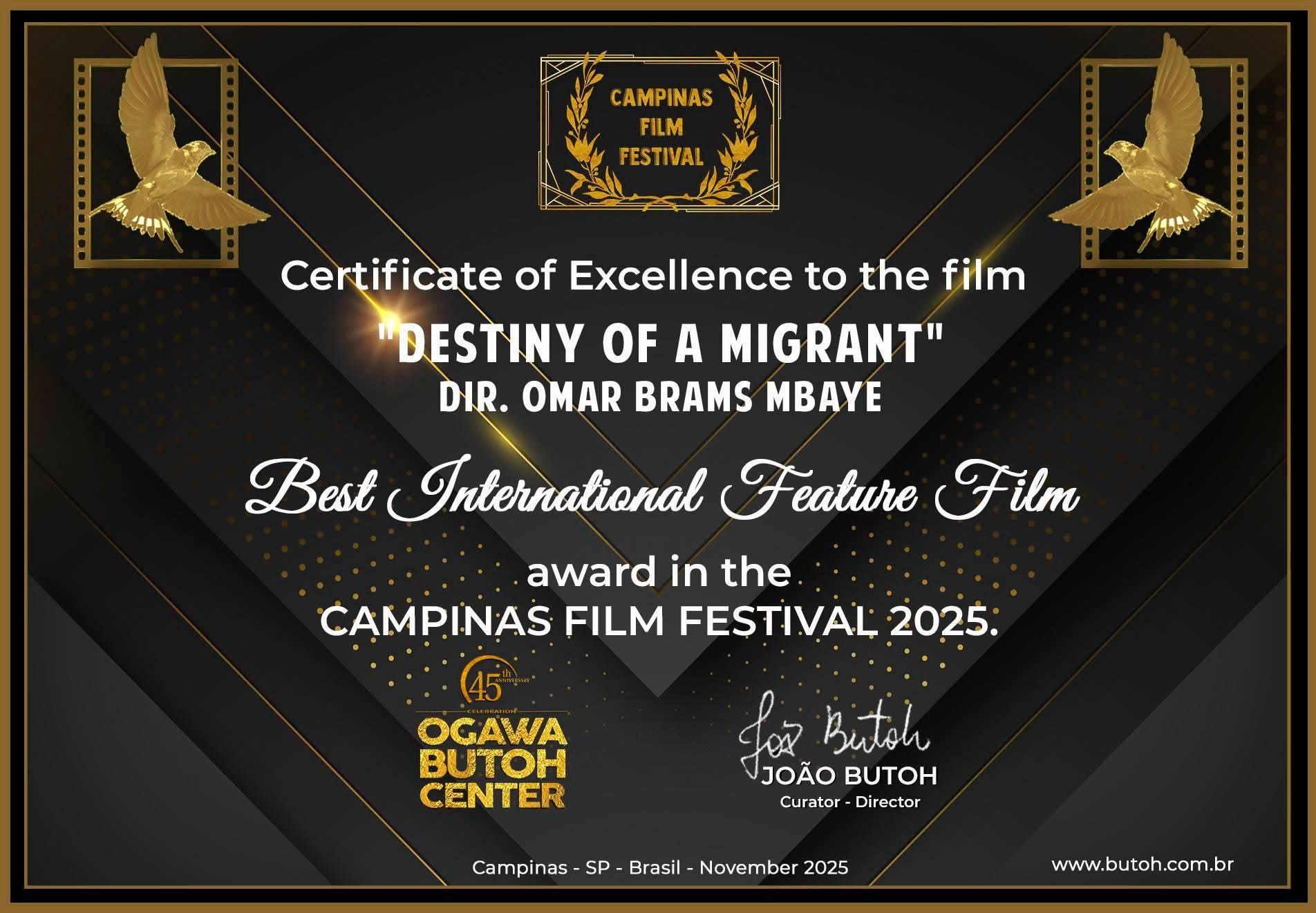 Le film documentaire «Destin d’un Migrant» d’Omar Brams Mbaye rafle 3 prix au Brésil, Information Afrique Kirinapost