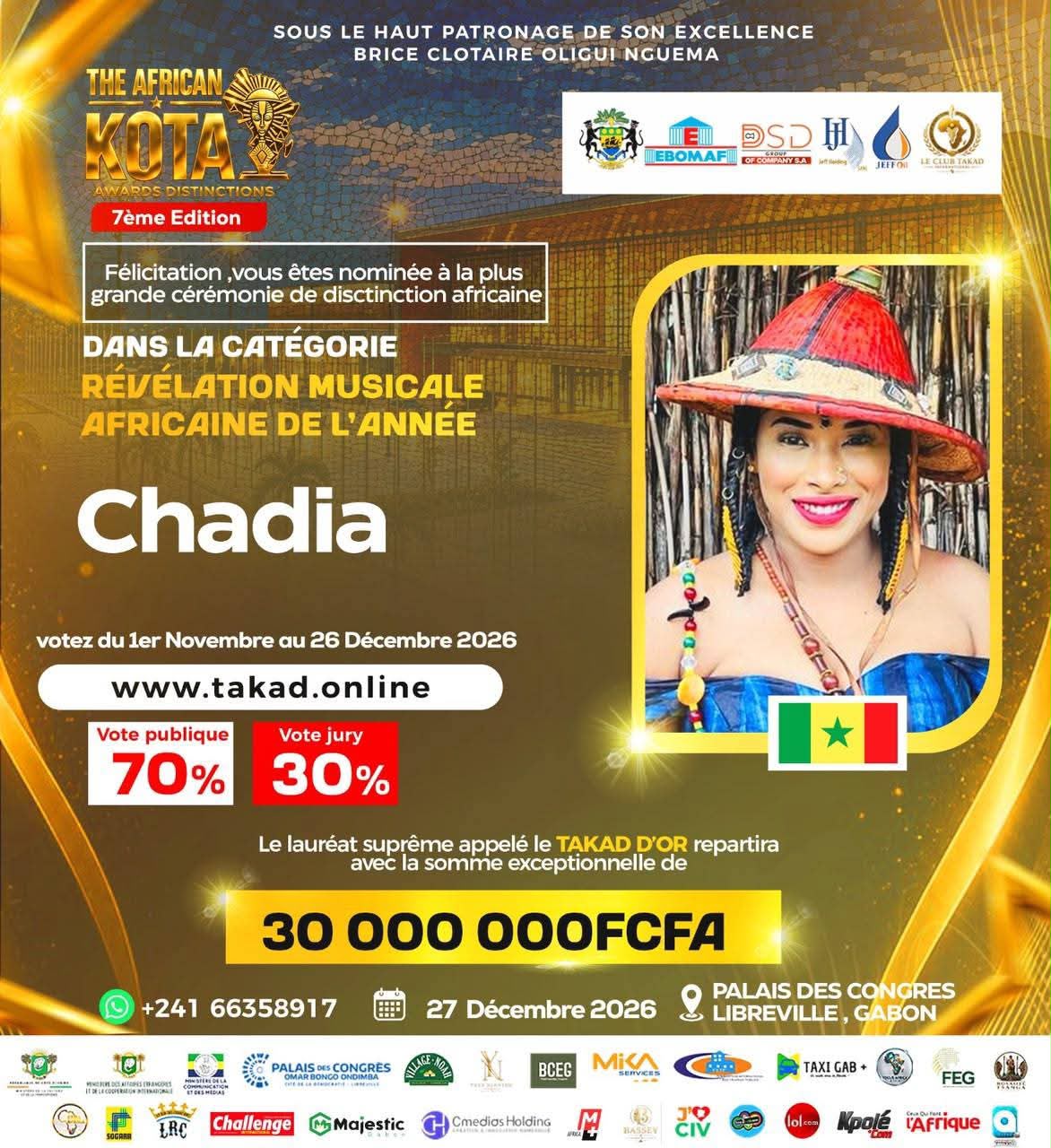African Takad Awards et Festival SICA, 2 nominations de prestige pour Chadia, Information Afrique Kirinapost